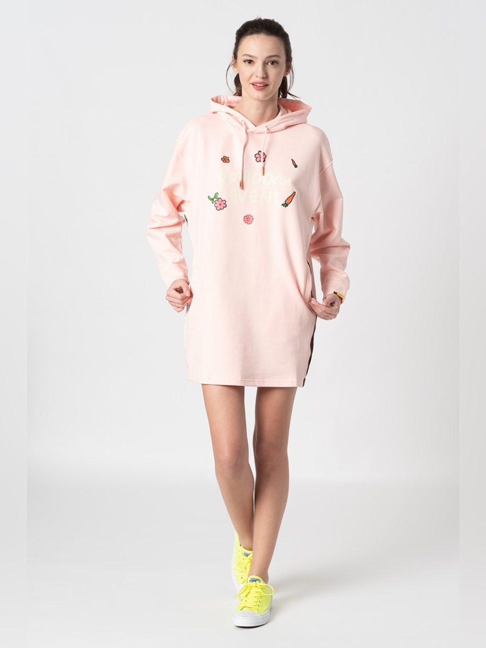 PUMA x RANDOMEVENT Pink Hooded Sweatshirt Dress Oversized Graphic XS